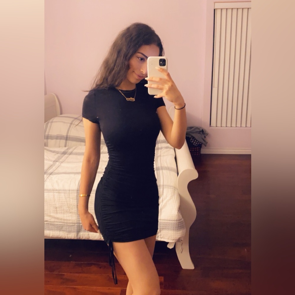 Black Bodycon Drawstring Dress